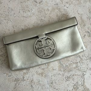 Tory Burch Miller Clutch in light gold leather